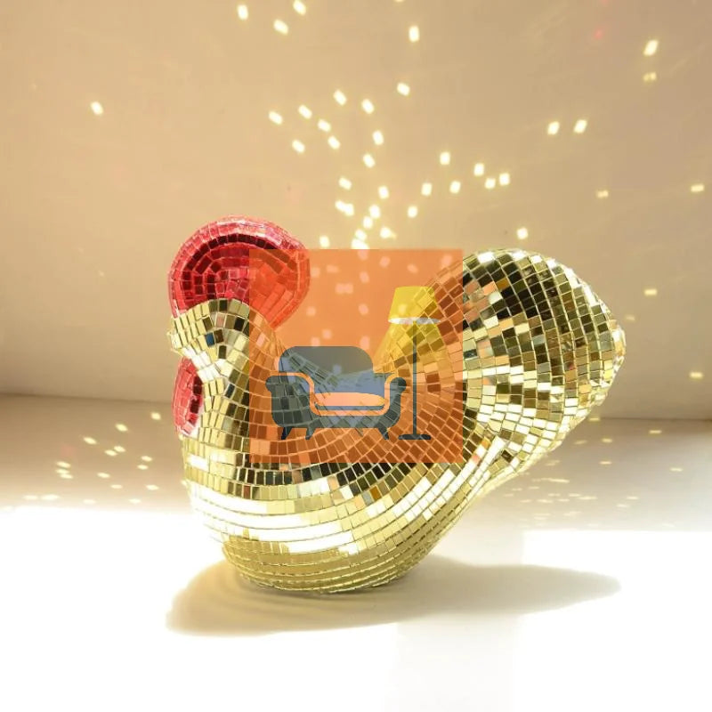 Mirror Disco Ball Rooster Sculpture – Decorative Chicken Statue Decorative Sculpture Qme