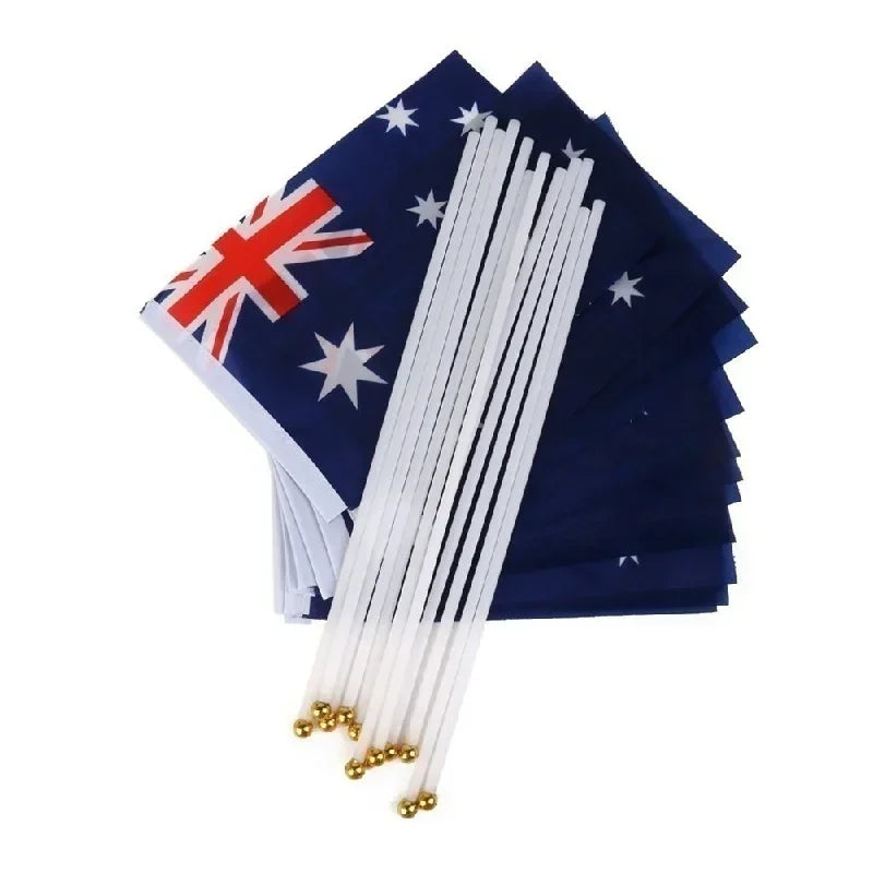 5 Mini Hand-Held Australian National Flags with Plastic Poles Mini Patriotic Flag Qme