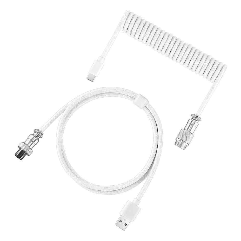 USB-C Coiled Mechanical Keyboard Cable | Braided Spring Spiral Coiled Keyboard Cable Qme WHITE