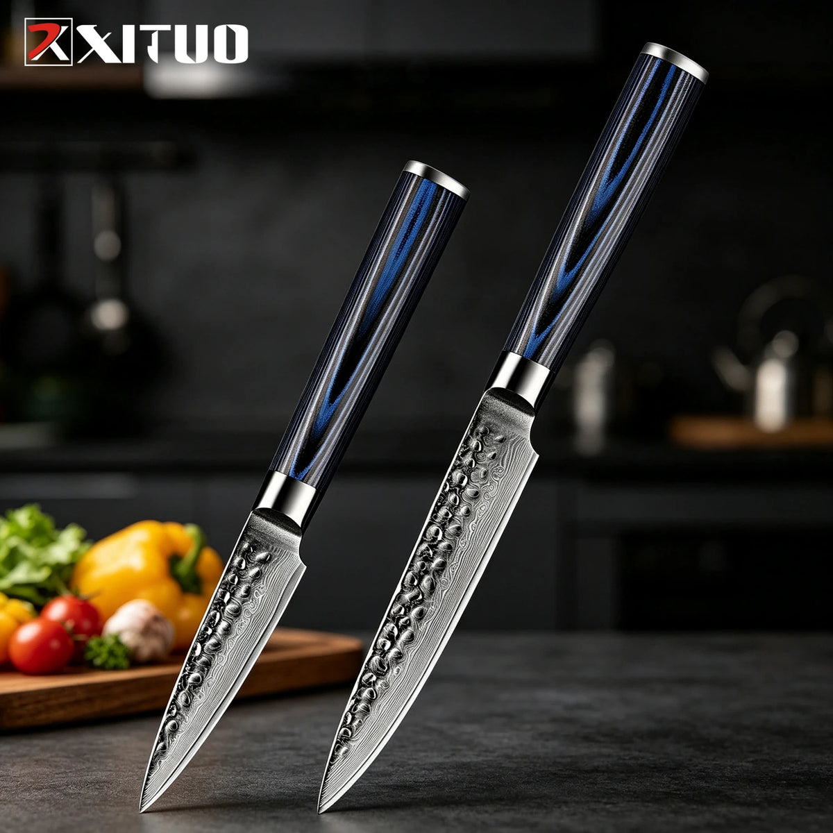 XITUO 4-Piece Damascus Steel Kitchen Knife Set – Hammered Kitchen Knife Set Qst 2PCS Knife B