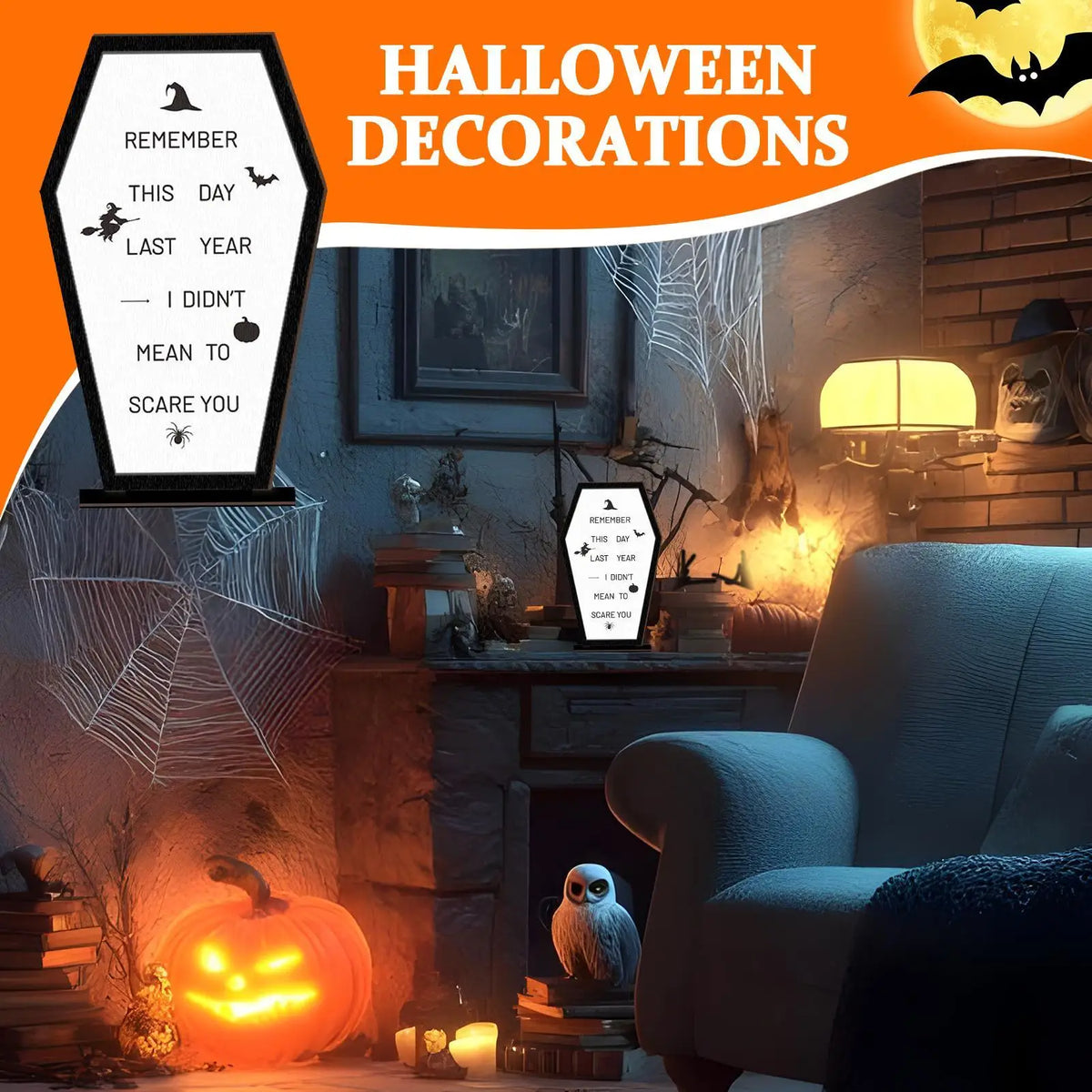 Halloween Coffin Wooden Table Sign & Message Board Display Halloween Table Decor Qme