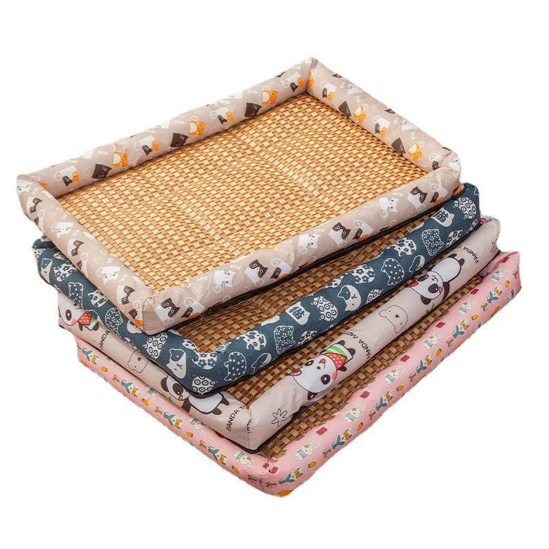 Pet Cooling Rattan Mat – Breathable Dog & Cat Summer Bed Cushion Pet Cooling Mat Qme