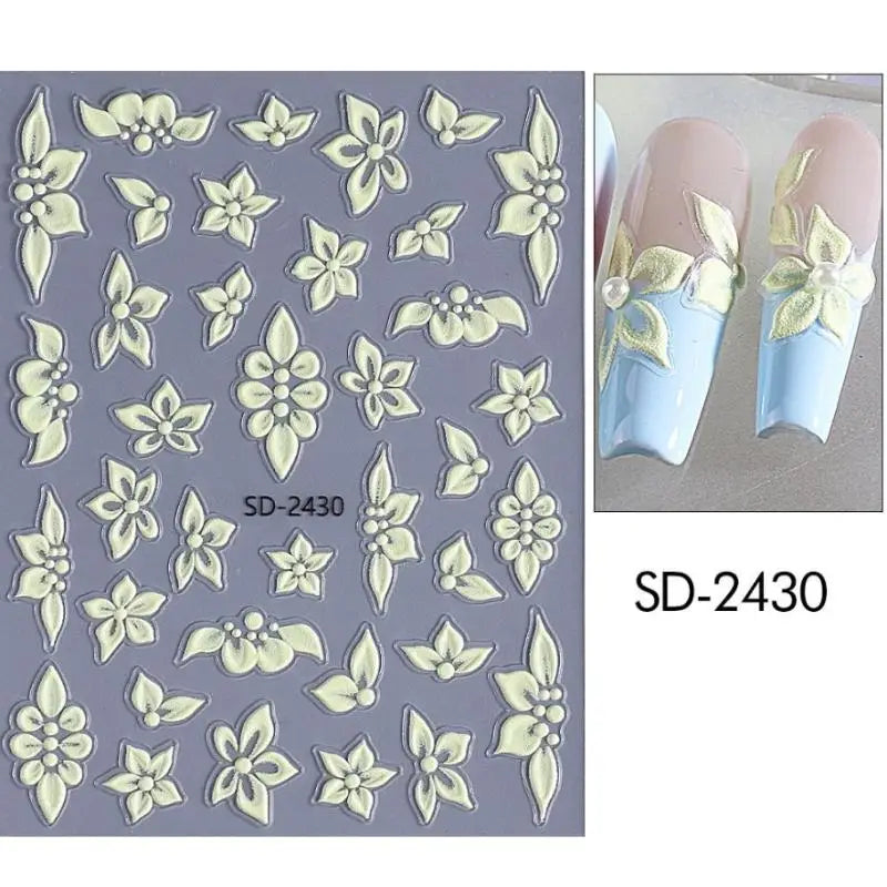 5D Embossed Flower Nail Stickers – Floral Petal Designs Nail Art Stickers Qst N4