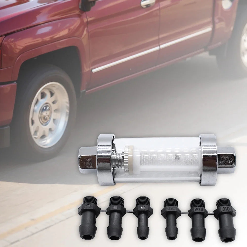 Universal Reusable Inline Fuel Filter with 6 Hose Adapters Inline Fuel Filter Qme