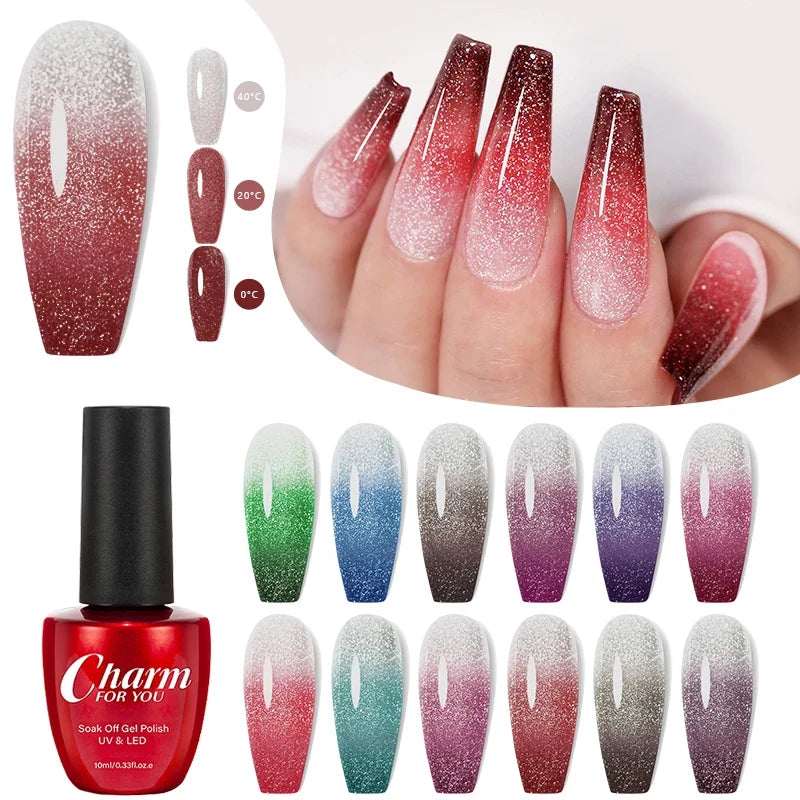 Thermochromic Diamond Nail Polish – Color-Changing Shimmer Nail Art Polish Qme