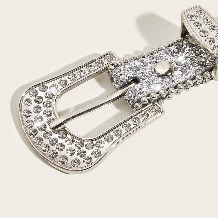 Women's Sequin Rhinestone Belt – Stylish PU Pin Buckle Fashion Belt Qst