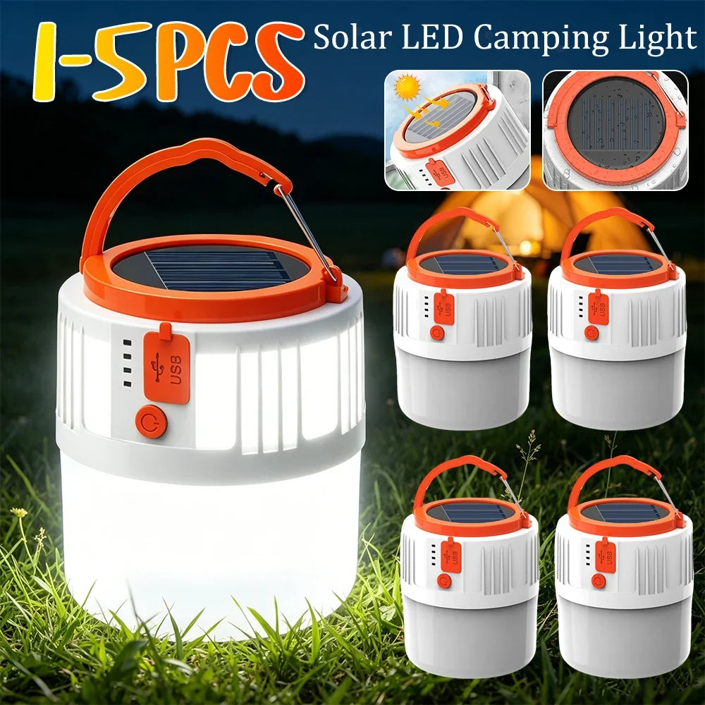 Solar LED Camping Light Bulb – 5 Modes, USB Rechargeable Solar Camping Lantern Qme