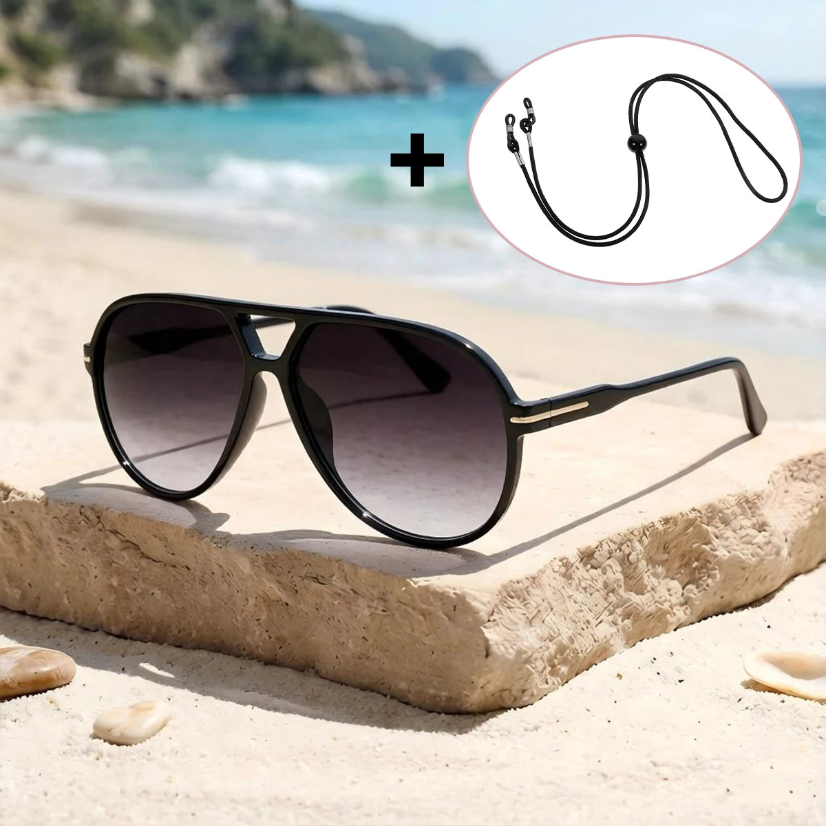 VOPHA S16 Retro UV400 Sunglasses with Strap – Unisex Fashion Sunglasses Qst Gradient gray