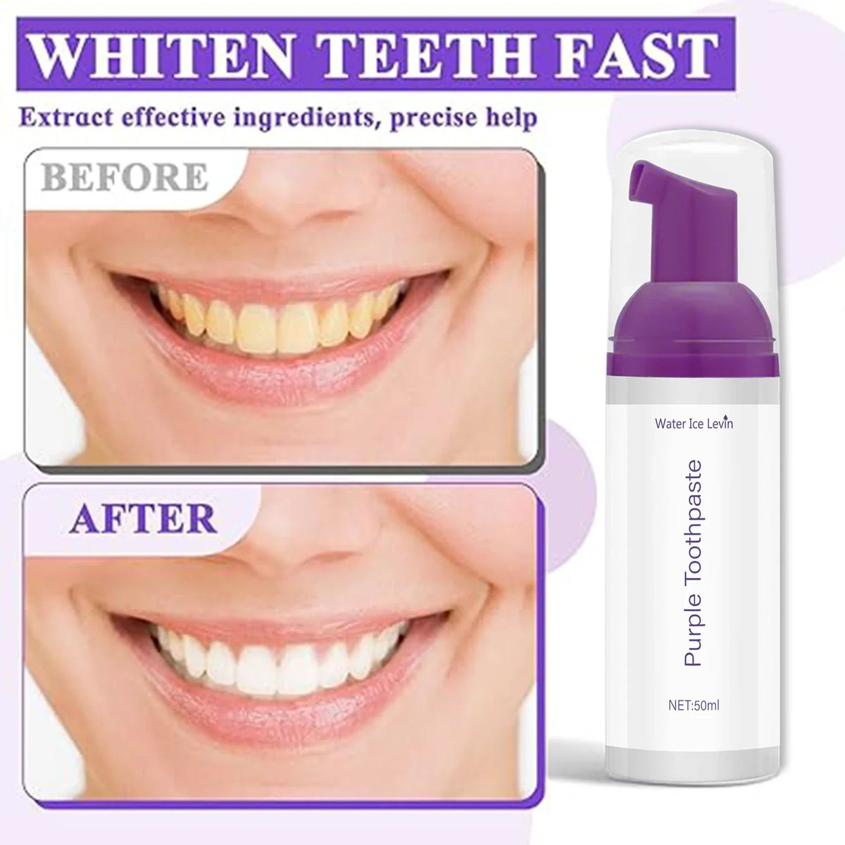 Purple Mousse Toothpaste 50ml – Brighter Teeth & Fresh Breath Mousse Toothpaste Qme