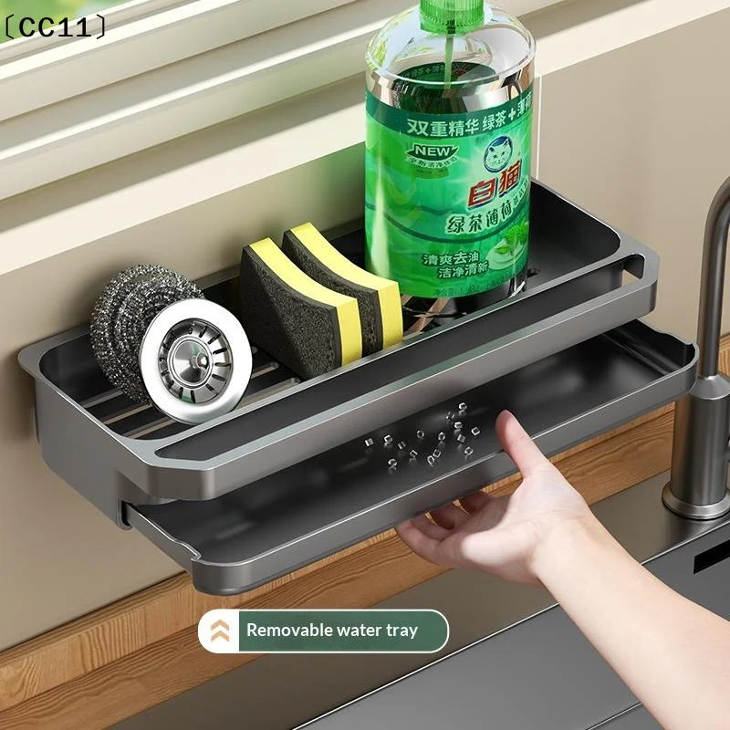No-Drill Sink Caddy Sponge Rack & Dish Soap Towel Bar Sink Caddy Organizer Qme
