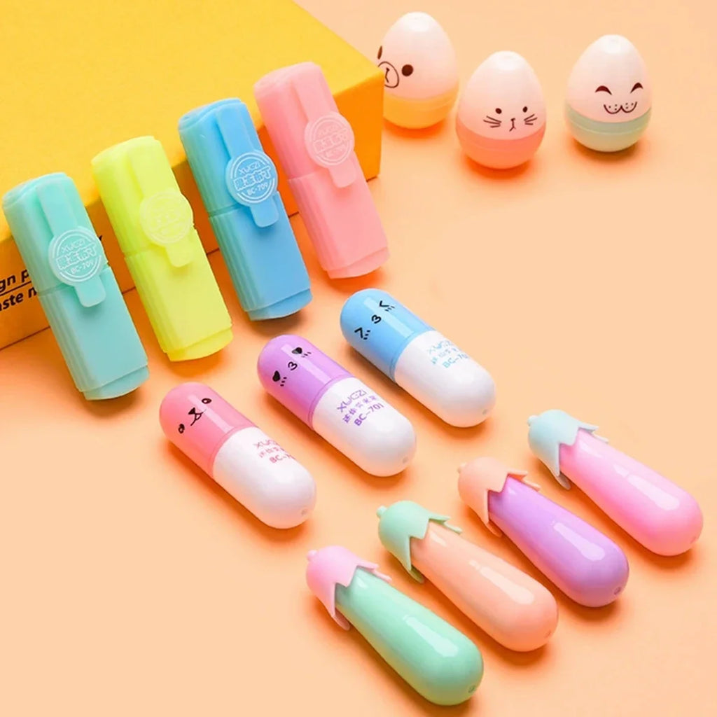 Kawaii Mushroom Leaf Highlighter Chalk Marker Pens – 6 Pcs Highlighter Marker Set Qme