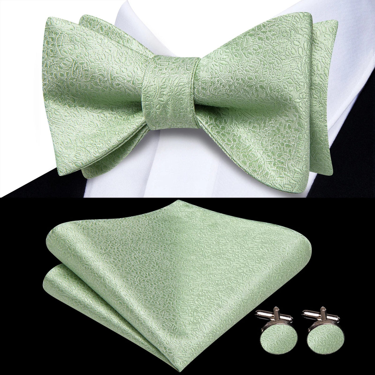 Men's Jacquard Bow Tie, Pocket Square & Cufflinks Set Bow Tie Gift Set Qme HT-LH-2343