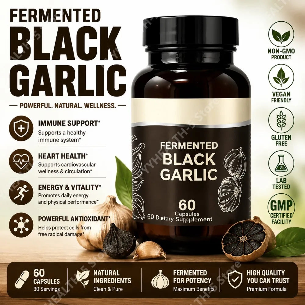 Fermented Black Garlic Capsules – Antioxidant & Wellness 60ct Herbal Supplement Capsules Qst