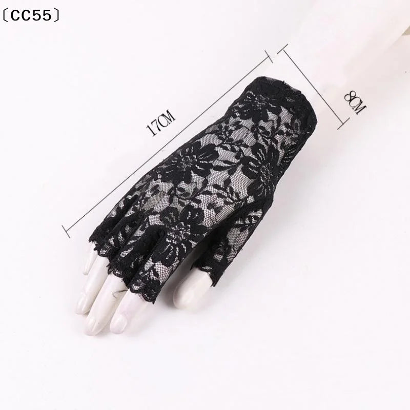Women's Fingerless Lace Gloves – Breathable Fishnet Half Finger Fingerless Lace Gloves Qst