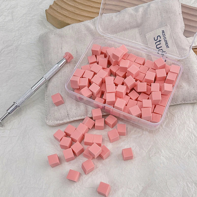 100-Piece Nail Art Sponges, Gradient Puffs & Tofu Blocks Set Nail Art Tool Set Qme shrimp red