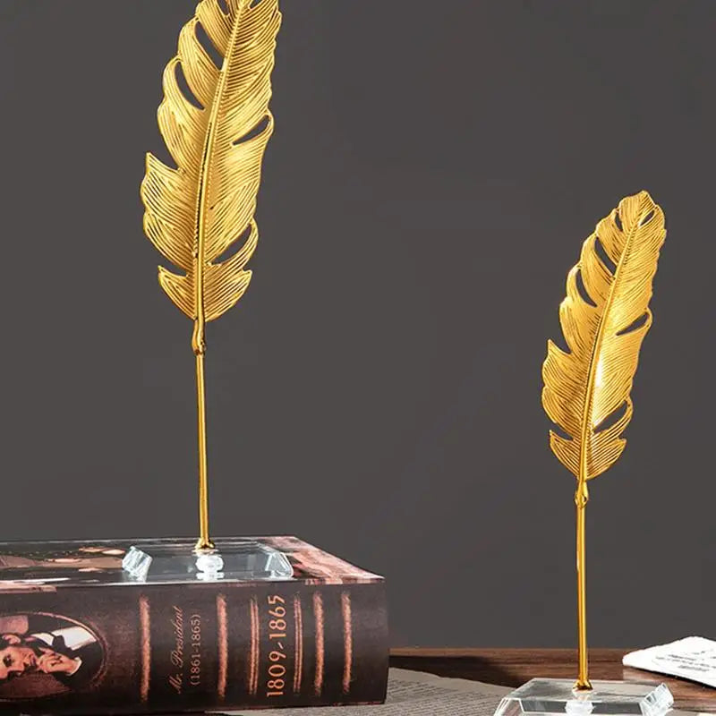 Metal Leaf Iron Statue with Base | Table Decor Centerpiece Decorative Statue Qme