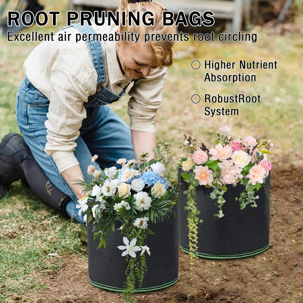 Heavy-Duty Non-Woven Plant Grow Bags with Handles | Gallons Fabric Grow Bags Qme