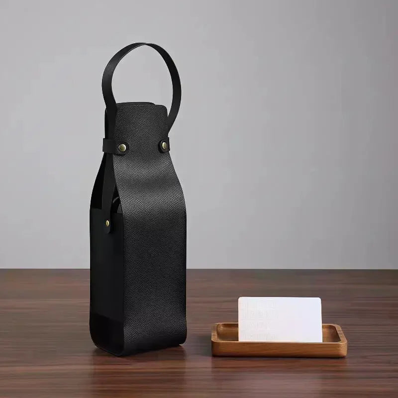 Elegant Reusable PU Leather Wine Bag | Double Layer Tote Wine Bottle Tote Qme