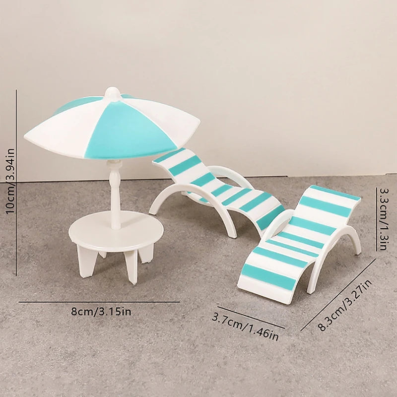 Mini Beach Chair & Umbrella Set – Dollhouse Miniature Decor Dollhouse Miniature Set Qst
