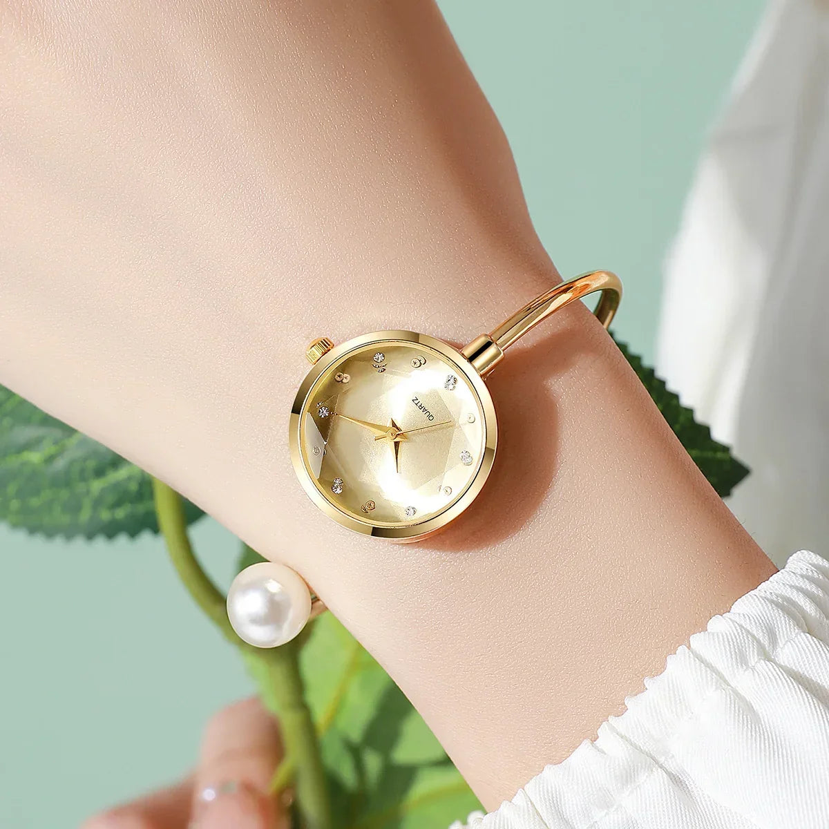 Women's Pearl Cuff Bangle Quartz Watch | Elegant Bracelet Bangle Bracelet Watch Qme