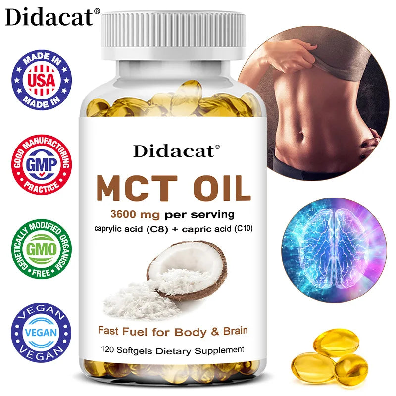 MCT Oil Capsules 3600mg – C8 & C10 Softgels, Non-GMO MCT Oil Supplement Qst