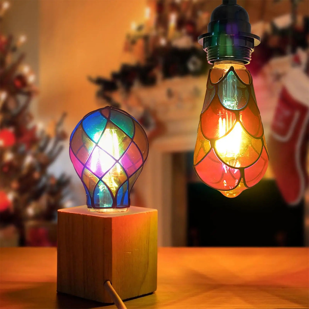 Stained Glass 4W E26 LED Christmas Tree Decorative Bulb Decorative LED Bulb Qme