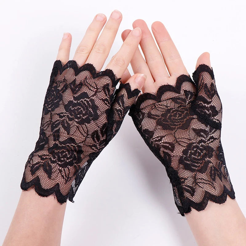 Women's Fingerless Lace Gloves – Bridal Half Finger Fishnet Lace Fashion Gloves Qst A3