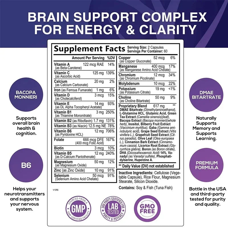 Vegan Brain Supplement – Memory, Focus & Cognitive Support Nootropic Supplement Qst