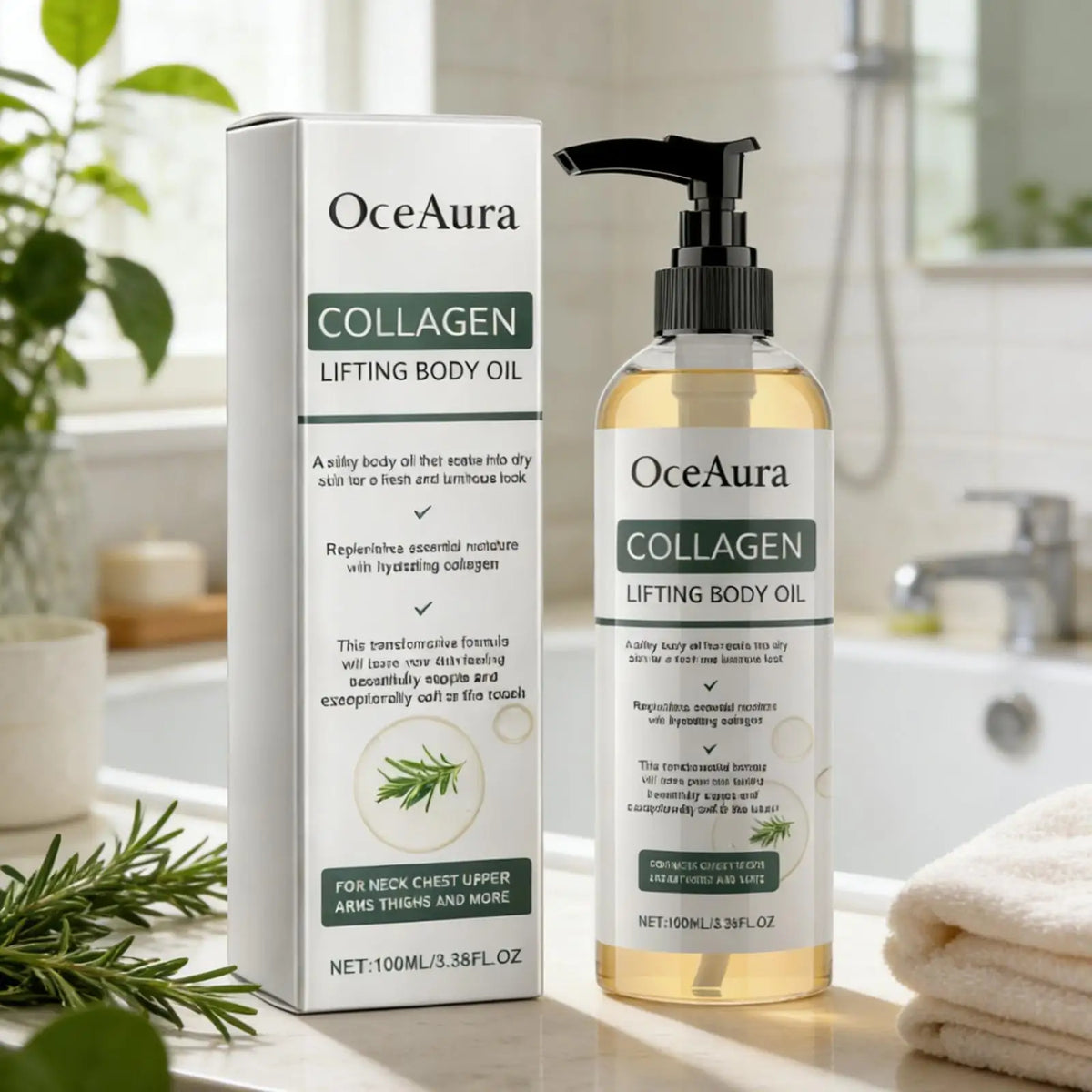 OceAura Collagen Rosemary Firming Body Oil – 100ml Firming Body Oil Qst