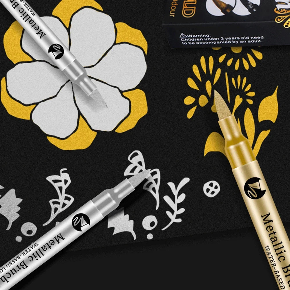 Gold & Silver Metallic Marker Pens – Waterproof Permanent Paint Metallic Paint Markers Qme