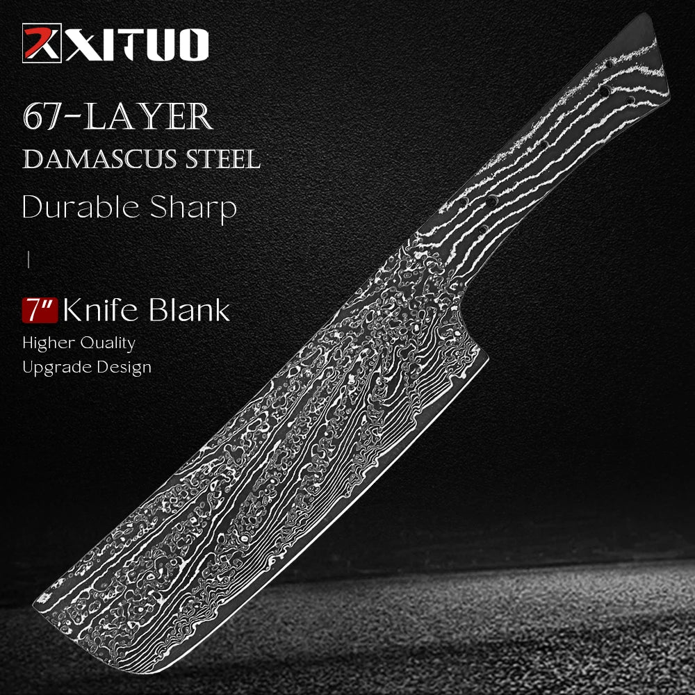 Damascus Steel Nakiri Knife Blank – Full Tang DIY Blade Knife Blank Qst