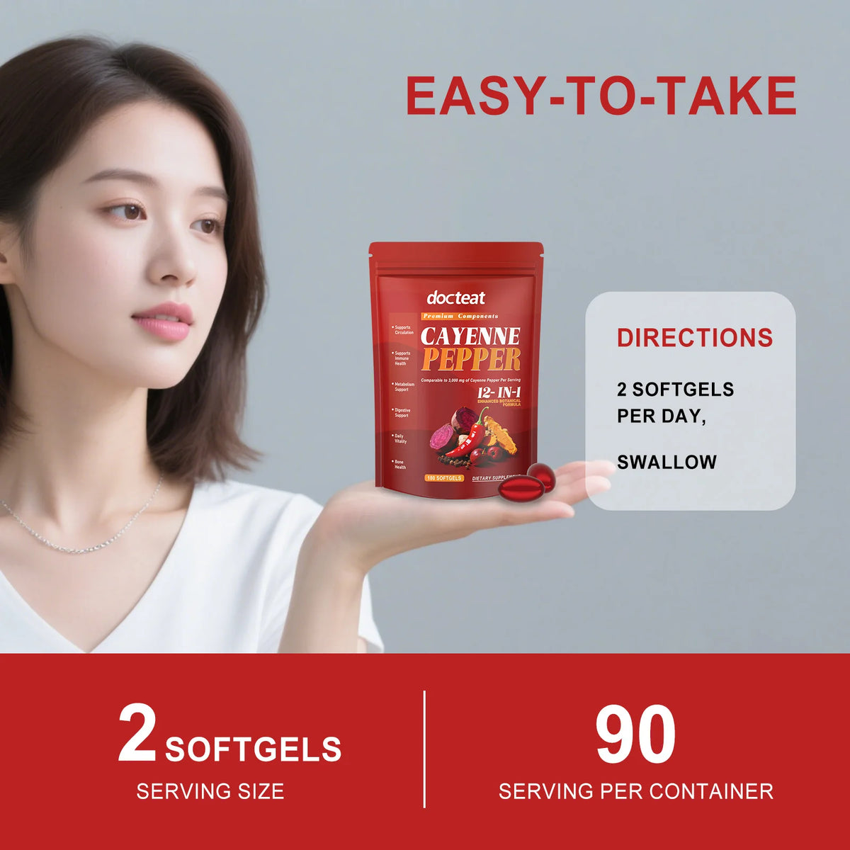 Cayenne Pepper Softgels – Cardiovascular & Energy Support 180ct Herbal Supplement Qst