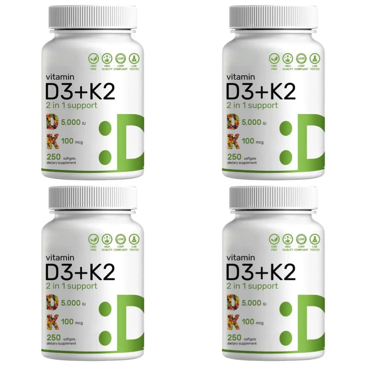 Vitamin D3+K2 Softgels 2-in-1 Non-GMO Complex – 250 Count Vitamin Supplement Qst 4botlles 1000capsule