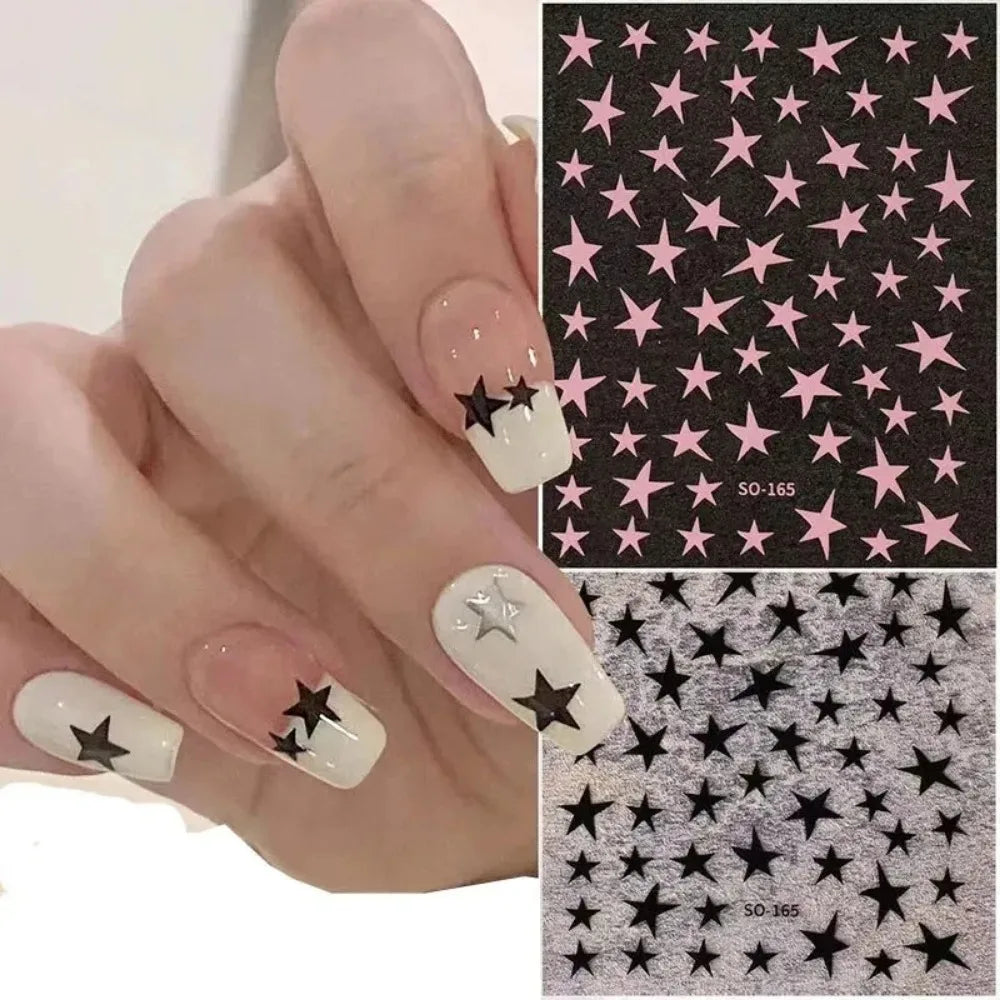 Mix 7 Colourful Star Nail Stickers Laser Pentagram Decals Nail Art Stickers Qme