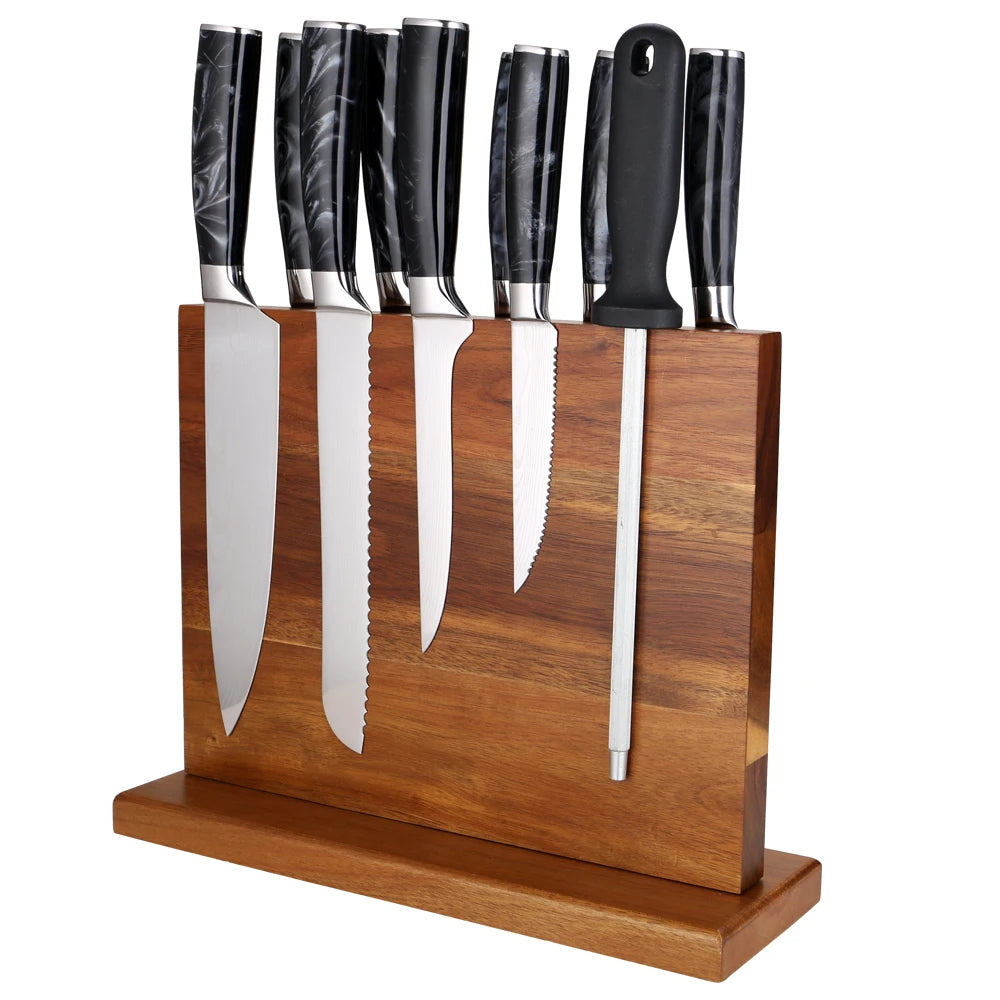 Magnetic Knife Block Holder – Acacia Wood Double-Sided Rack Magnetic Knife Block Qst