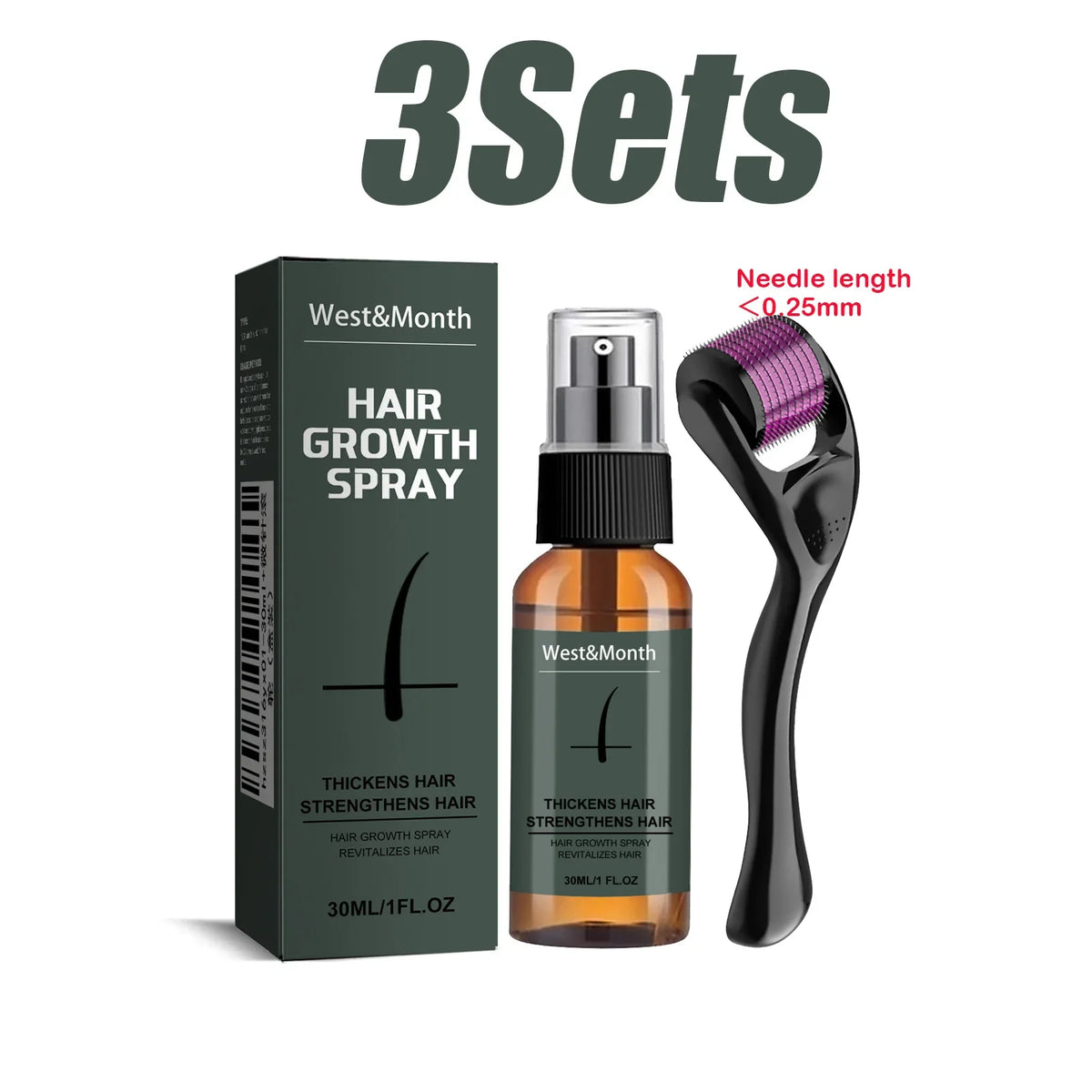 Men's Beard Spray & Micro Roller Moisturizing Thickening Kit Beard Care Kit Qme 3 Sets