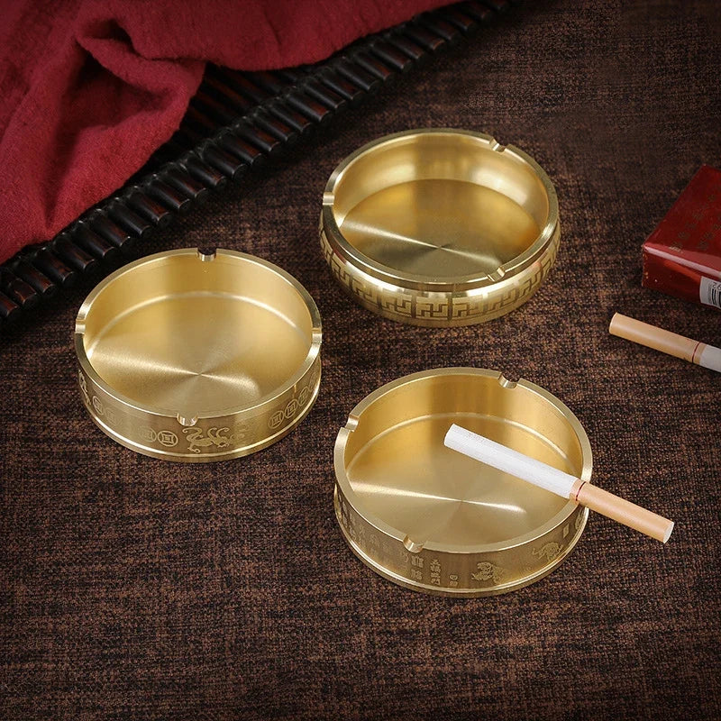Round Brass Tabletop Ashtray – Portable Metal Holder Tabletop Ashtray Qme