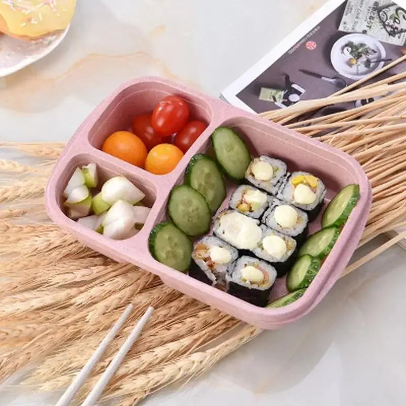 Wheat Straw Lunch Box 3-Grid Microwave Safe | Portable Lunch Box Qme
