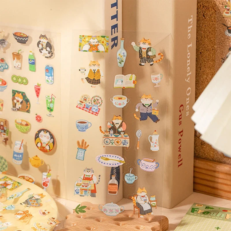 Food Cat Sticker Pack – Notebooks, Journals & Bottles Decorative Sticker Pack Qme