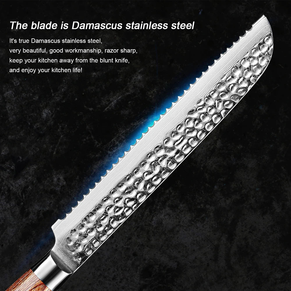 XITUO 8" Damascus Steel Serrated Bread Knife – Handcrafted Serrated Bread Knife Qst