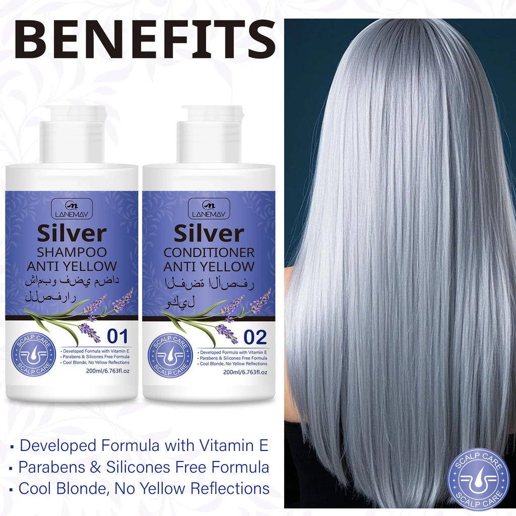 Silver Anti-Yellow Shampoo & Conditioner Set | Cool Blonde Tones Toning Hair Care Set Qst