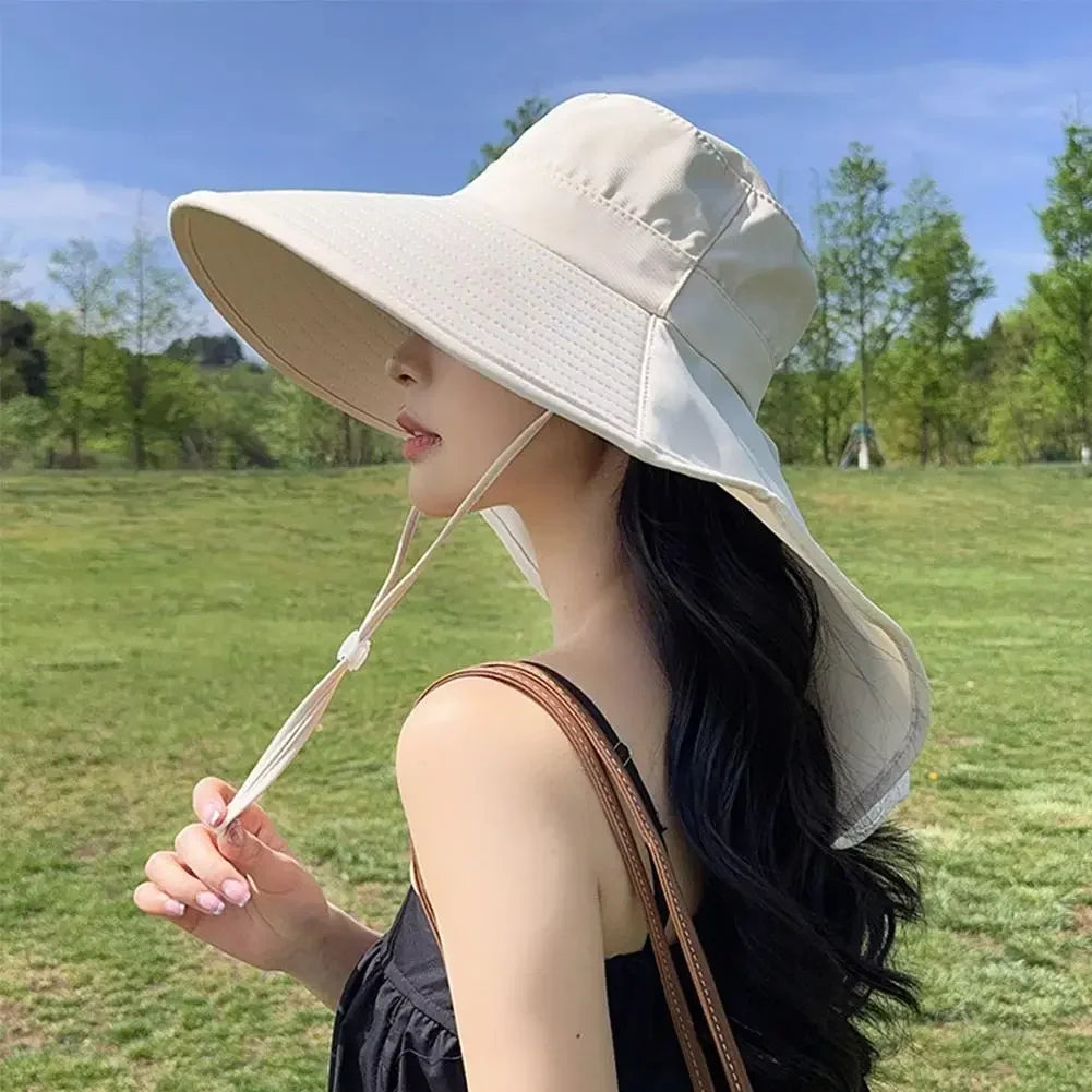 Women's Large Brim Sun Hat with UV Neck Flap – 5 Colors Wide Brim Sun Hat Qme