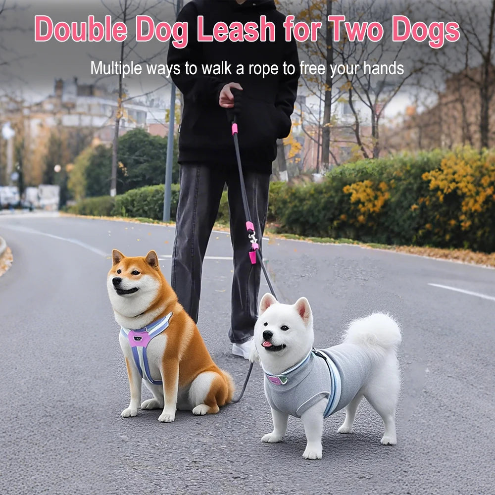 Reflective Nylon Dog Leash – Dual Handle & 360° Hook Dog Leash Qst