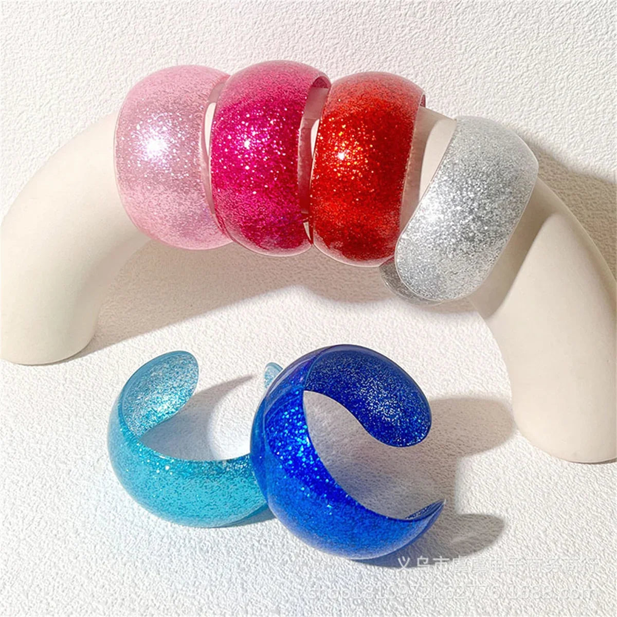 Y2K Glitter Twisted Resin Bangle Bracelet – Green & Blue Resin Bangle Bracelet Qme