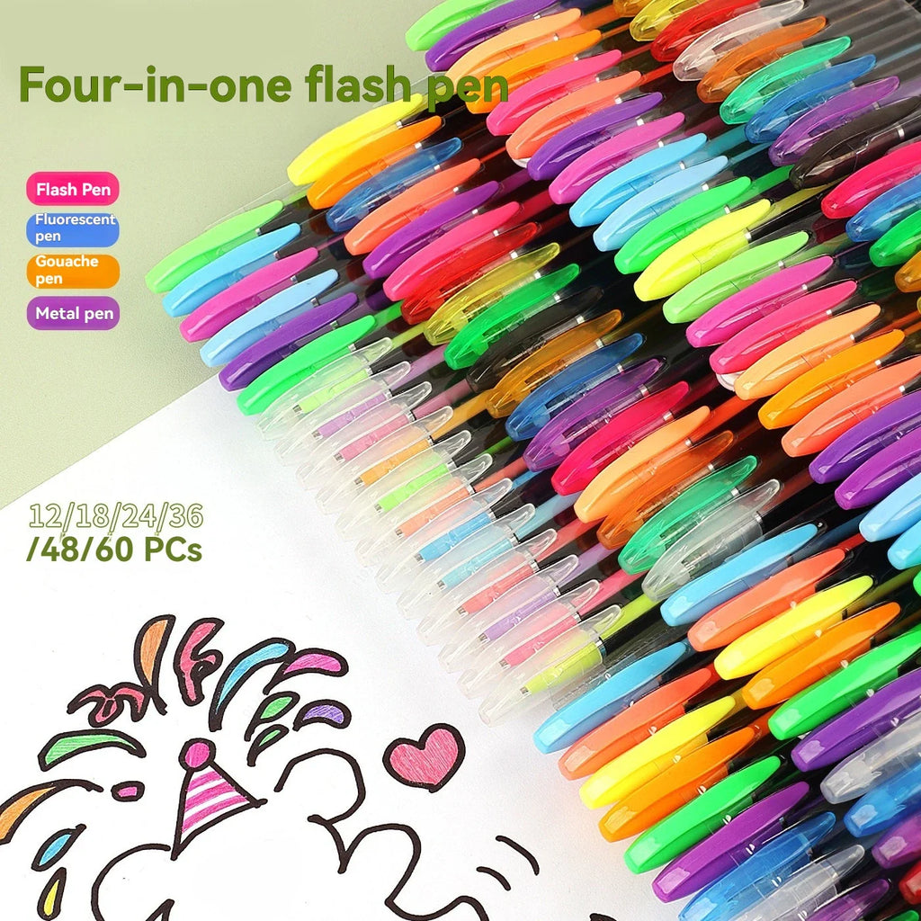 12 Metallic Glitter Gel Pens & Refills – Art, School & Office Glitter Gel Pen Set Qme