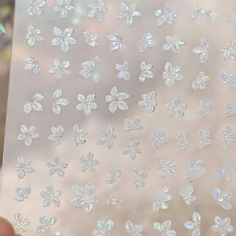 5-Petal Flower Nail Decals – DIY Floral Nail Stickers Nail Art Stickers Qst White