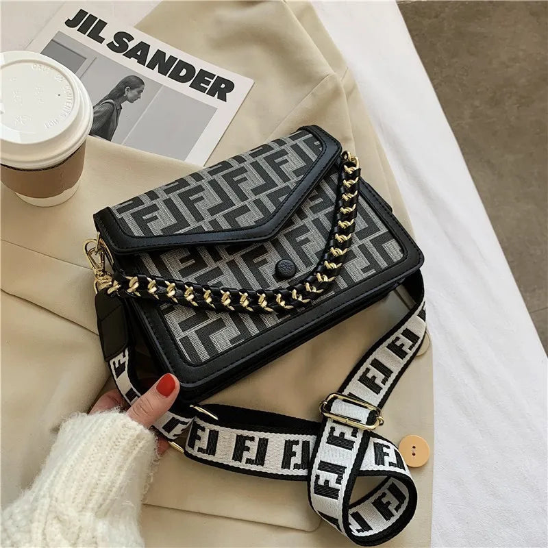 Retro Letter Print Mini Crossbody Bag | Stylish PU Shoulder Bag Mini Crossbody Bag Qme black