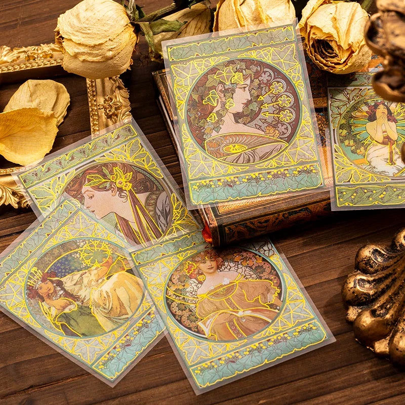 Mucha Theme Scrapbooking Stickers – DIY Decorative Labels Decorative Craft Stickers Qme