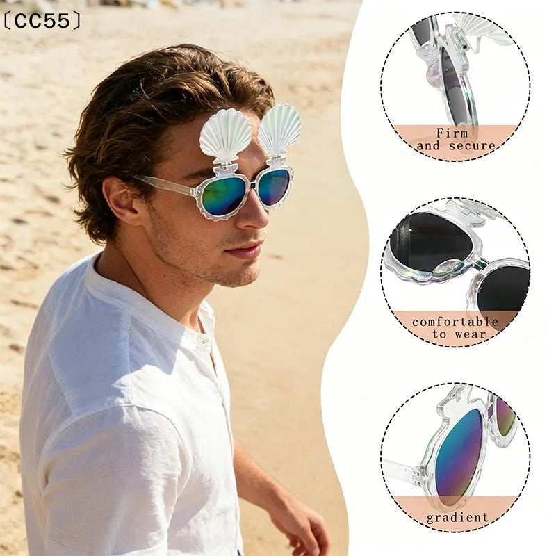 Shell Sunglasses UV400 – Hawaii Beach Party Photo Props Novelty Sunglasses Qst