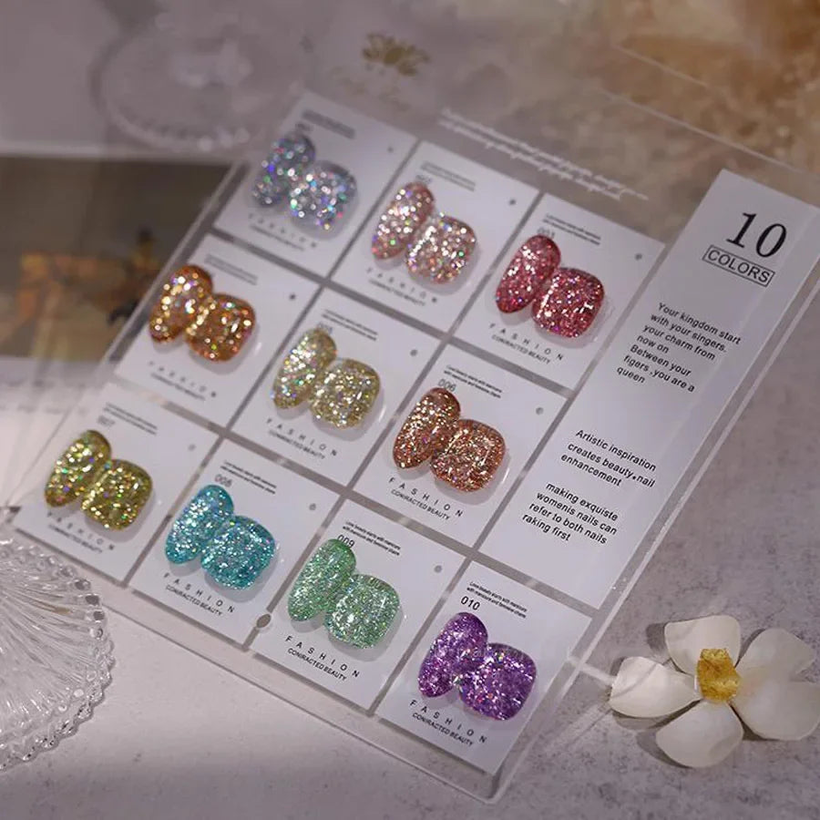 Holographic Glitter Gel Nail Polish – 10 Spring Colors Set Gel Nail Polish Set Qme
